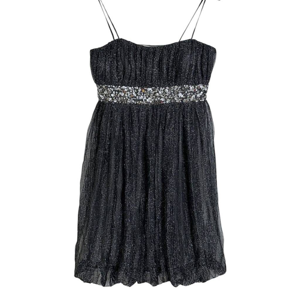 Flip Black Glitter Party Dress Beaded Empire Waist Size 10 Y2K Vintage Cocktail